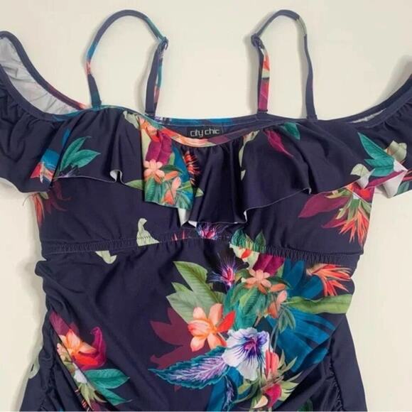 City Chic Elba Tropical Ruffle Off Shoulder One Piece Bathing Suit plus 22 24 2X - Picture 7 of 14